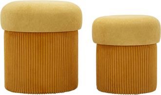 Mauro Ferretti Puff Con Compartimento De Almacenamiento Aspen Mostaza Set De 2 Piezas Cm &Oslash; 42x44-35x37