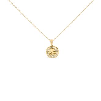 House of Brilliance 10K Yellow Gold 3 Leaf Clover 1/6 Cttw Diamond Pendant Necklace