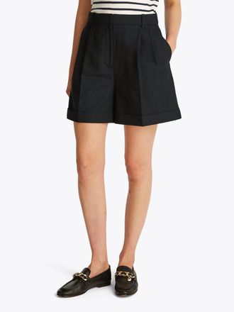 Tommy Hilfiger Shorts TOMMY HILFIGER LINEN MIX PLEATED SHORT, Damen, Gr. 32, N-Gr, schwarz, Web, Obermaterial: 47% Polyester, 32% Leinen, 20% Viskose, 1% Elasthan, u
