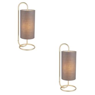 Loops 2 PACK Modern Antique Brass Oval Table Lamp Desk Light & Grey Fabric Shade