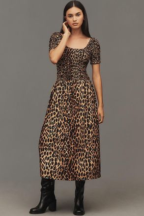 Damson Madder Malinda Smocked Short-Sleeve Midi Dress