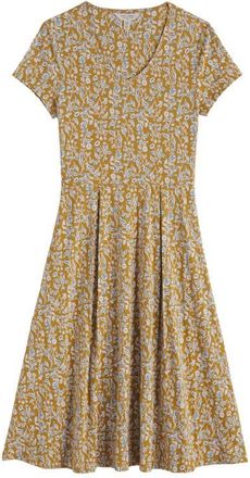 Seasalt Cornwall Pier View Print Flare Stretch Organic Cotton Dress in Inky Botanical Tansy at Nordstrom, Size 16 Us