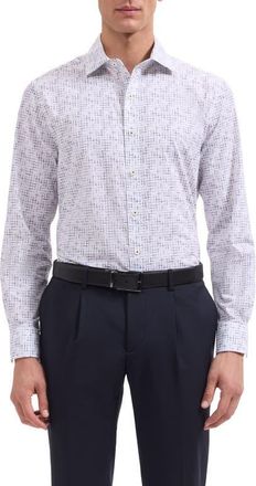 Bugatchi Axel Shaped Fit Crosshatch Print Cotton Button-Up Shirt in Navy at Nordstrom, Size Xxx-Large