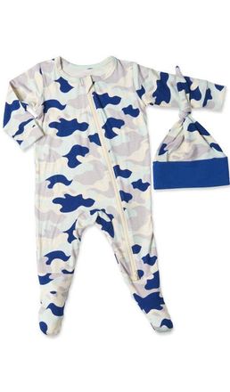 Everly Grey Jersey Long Sleeve Footie & Hat Set in Camo at Nordstrom, Size Newborn