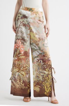 Kobi Halperin Helena Tie Hem Wide Leg Pants in Coral Multi at Nordstrom, Size Xx-Large