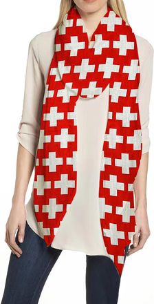 Lina & Lily Patriotic Flag Print Womens Scarf Shawl Wrap Lightweight (Switzerland - red, white)
