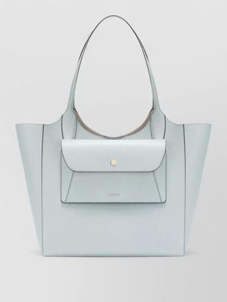 Furla medium tote bag front pocket metal hardware top handles