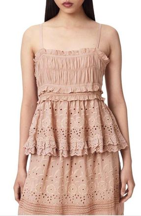 AllSaints Camille Ruffle Eyelet Top in Plaster Pink at Nordstrom, Size 10 Us