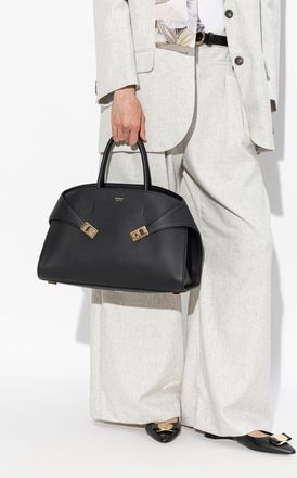 Ferragamo Leather Handbag Hug Medium, Womens, Black