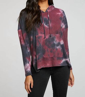 Chaser Rpet Love Rib Long Sleeve Drop Shoulderslit Side Pullover In Blackberry Tie Dye
