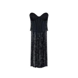 Elisabetta Franchi Sleeveless Tops, female, Black, Size: S Tulle Bustier Top With Fringes