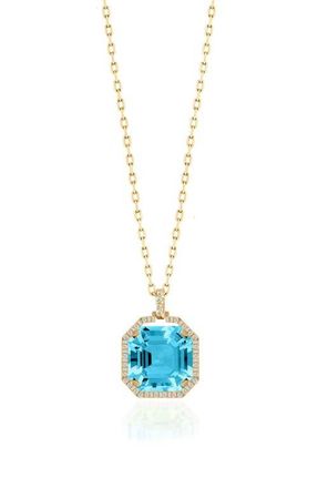 Goshwara Gossip Asscher Cut Stone & Pav&eacute; Diamond Pendant Necklace in Pale Blue at Nordstrom, Size 16