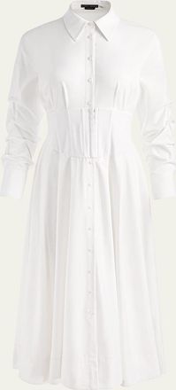 Alice & Olivia Edie Corset Button-Front Midi Shirtdress