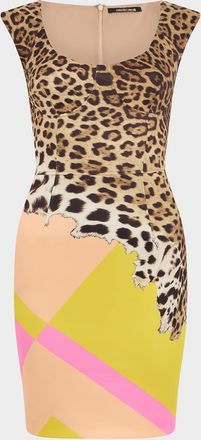 Roberto Cavalli Colorblock Jaguar-Print Bustier Mini Dress