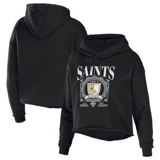 WEAR by Erin Andrews Womens WEAR by Erin Andrews Black New Orleans Saints Cropped Sponge Fleece Pullover Hoodie at Nordstrom, Size Xx-Large