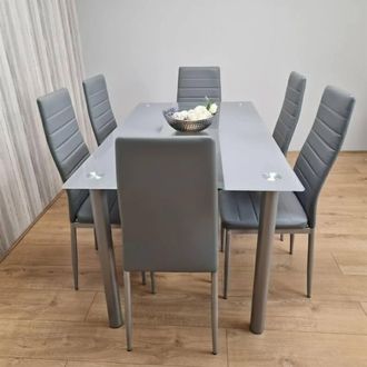 Kosy Koala Grey Glass Dining Table Set with 6 Chairs Dining Furniture