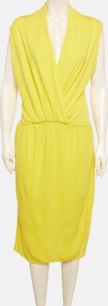Lanvin Yellow Jersey V-Neck Midi Dress