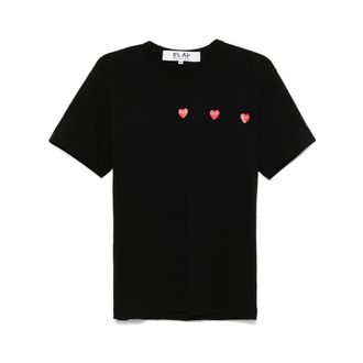 Comme Des Gar&ccedil;ons Tops, Heren, Zwart, M, Katoen, T-shirt met zwarte hartjesprint en ronde hals