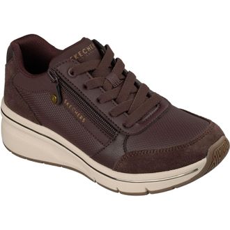 Skechers Billion Flex Luxe Up Leder Dames Chocolade Duraleather/Mesh Sneakers