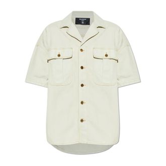 Balmain Denim Shirts, male, Beige, Size: 2XL Faded Denim Overshirt
