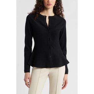 Nordstrom Flared Crewneck Cardigan in Black at Nordstrom, Size Xx-Small