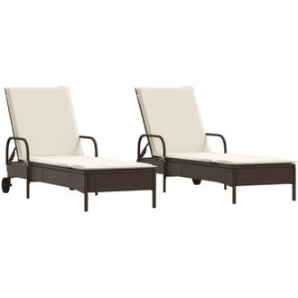 vidaXL Tumbonas Con Cojines 2 Unidades Rat&aacute;n Sint&eacute;tico Marr&oacute;n Vidaxl