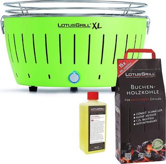Lotus Grill Barbacoa Verde Xl Con Pilas Y Cable De Alimentaci&oacute;n Usb + 2,5kg De Carb&oacute;n De Haya + Gel Combustible 500ml -parrilla Lotus