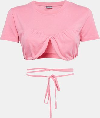 Jacquemus Pink Cotton Knit Underwired Lace-Up Baci Crop Top