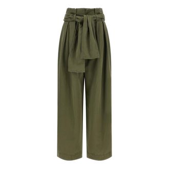 Balmain Tapered Trousers, female, Green, Size: S Twill High-Waisted Trousers