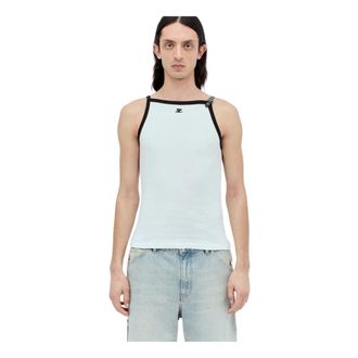 Courr&egrave;ges Sleeveless Tops, male, White, Size: XL Buckle Contrast Tank Top