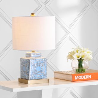 Jonathan Y Designs Catherine Modern Transitional Ceramic/Metal Square Ginger Jar LED Table Lamp