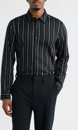 Open Edit Stripe Long Sleeve Button-Up Shirt in Black Kiyoshi Stripe at Nordstrom Rack, Size X-Small