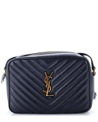 Saint Laurent Blue Matelasse Chevron Leather Lou Camera Bag Small (Authentic Pre-Loved)
