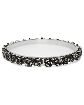 Alice Pazkus Glass Round Platter With Silver Flower Border