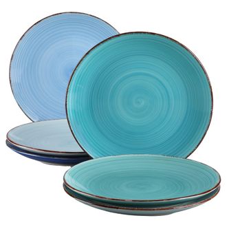 OEM Platos Llanos, Juego De 6, Dise&ntilde;o Redondo, Azul