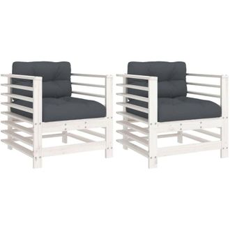vidaXL Garden Chairs with Cushions 2 pcs White Solid Wood Pine Vidaxl