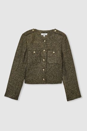 Reiss Gold Lam&eacute;-tweed Jacket, 4