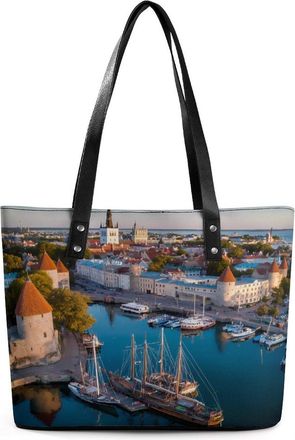 Generic European Harbor Estonia Historical Heritage Tote Bags for Women Cute Shoulder Purses Handbags