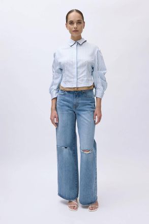 SIMKHAI Boone Combo Shirt In Hydrangea Blue Stripe Multi