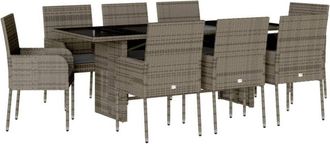 vidaXL Vidaxl - Set Comedor Jard&iacute;n 9 Pzas Y Cojines Rat&aacute;n Sint&eacute;tico Gris