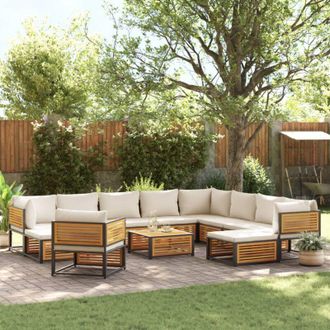 vidaXL Set De Sof&aacute;s De Jard&iacute;n Con Cojines 12 Pzas Madera Maciza Acacia Vidaxl