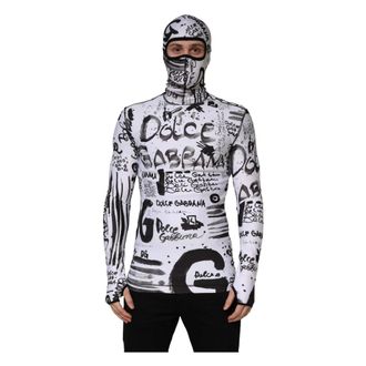 Dolce & Gabbana White Jersey Graffiti Print Balaclava Hood Jumper - male - Dolce & Gabbana - Hoodies - White - M - Sweatshirts & Hoodies