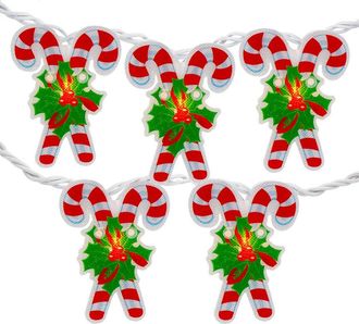 Northern Lights Dnu Unprofitable Northlight 10-Count Candy Cane Christmas Light Set - 6Ft White Wire