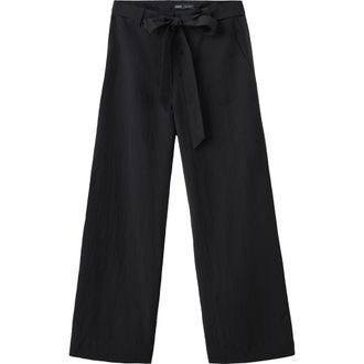 Mango Pantalon Espresso Belted Straight Leg Pants in Black at Nordstrom, Size 10