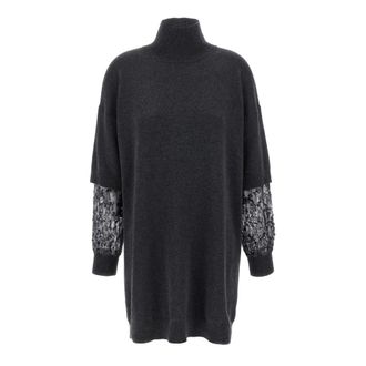 Brunello Cucinelli Cashmere Knitwear, female, Gray, M, Sequin Sleeve Dress
