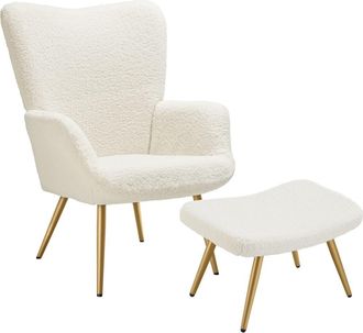 TecTake Sillón tapizado 72 x 76 x 100,5 cm bouclé crema/dorado
