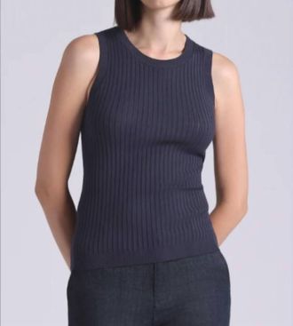 Minnie Rose Viscose Ribbed Pointelle Tank In Navy