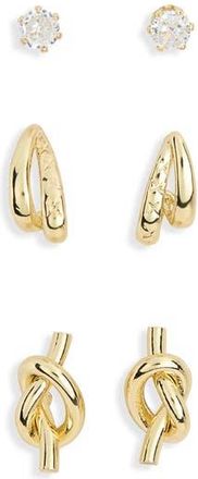 Nordstrom Rack 3-Pack Knot Stud & Hoop Earrings in Clear- Gold at Nordstrom Rack