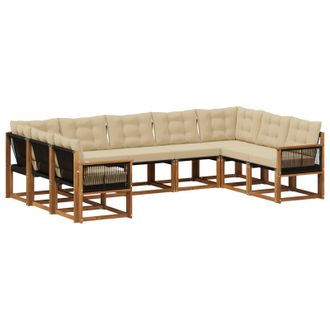 vidaXL Conjunto De Sof&aacute;s De Exterior Con Coj&iacute;n 9 Pcs Natural Y Beige Vidaxl