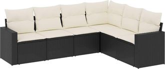 vidaXL Set De Sof&aacute;s De Jard&iacute;n 6 Piezas Y Cojines Rat&aacute;n Sint&eacute;tico Negro Vidaxl